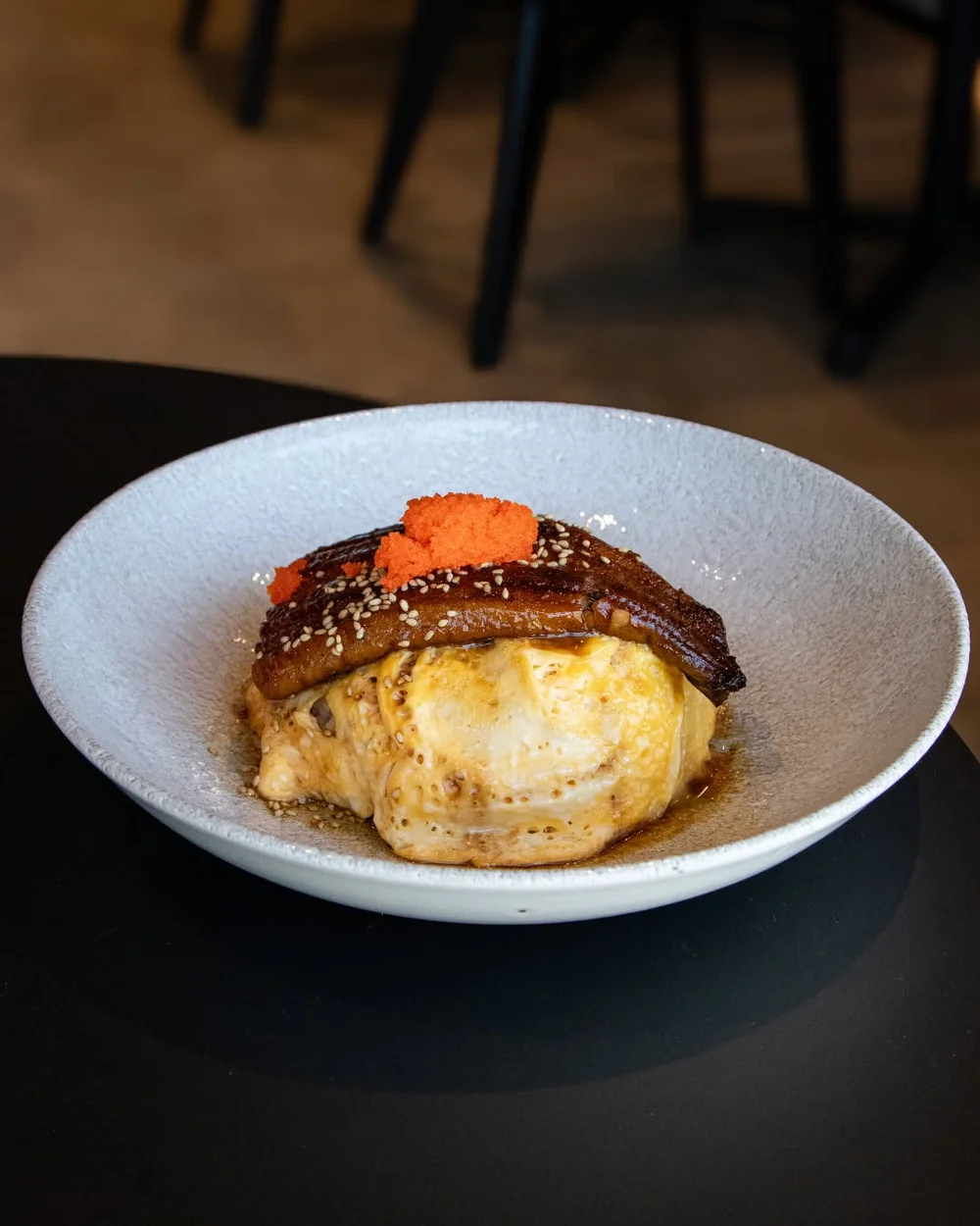 Omurice topped with grilled eel at Hikari